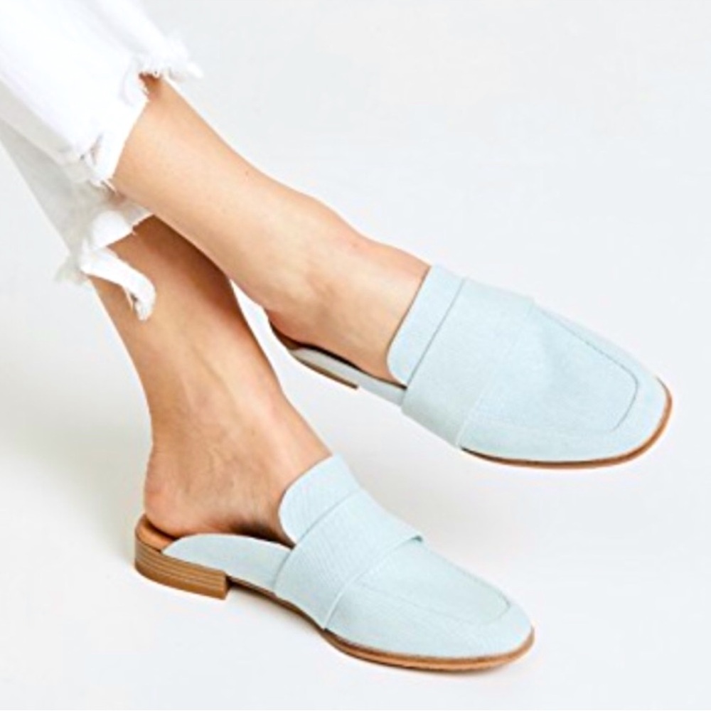 Free People Textile At Ease Loafer Washed Denim Mule Slides Size 41 (Size 10.5)